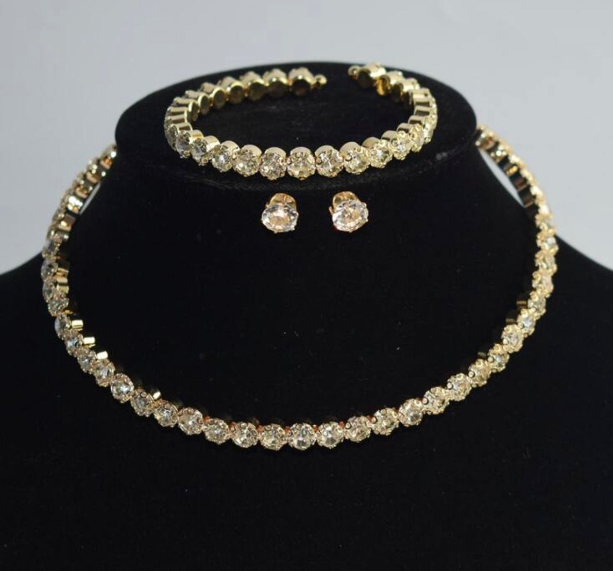 Classic Jewelry Rhinestone Gold-silver Collar Set Bracelet Earrings Collar 3pcs Large Drill Claw Chain Necklace Set Clothing Accessories