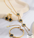 Gold Plated Clover Stud Earrings Bracelet And Necklace