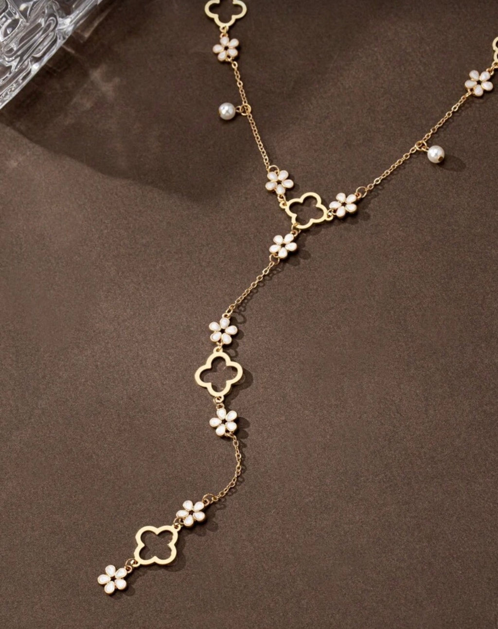 Lucky Flower Faux Pearl Y-Shaped Long Necklace