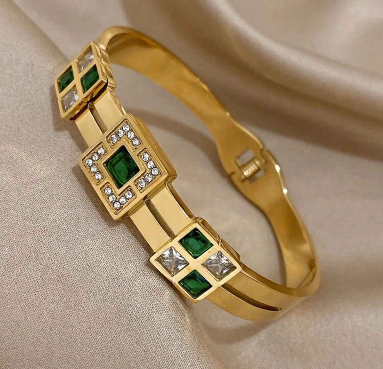 Elegant And Luxury Bracelet Square Green Rhinestone Bracelet