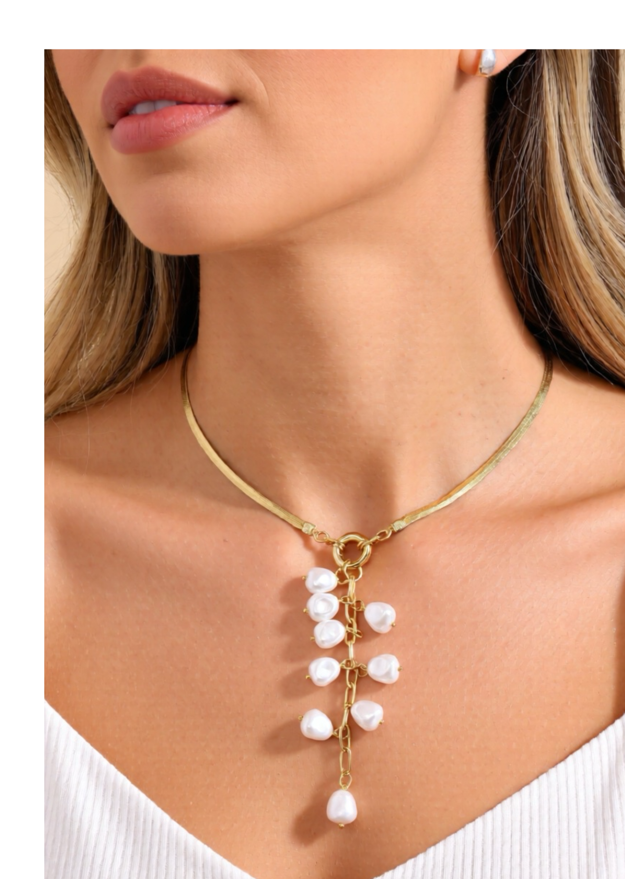 Faux Pearl Tassel Charm Y Lariat Necklace