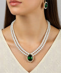 Earrings & Necklace Vintage Elegant Style Double Layered Beaded Strand Necklace With Faux Pearls & Rhinestones