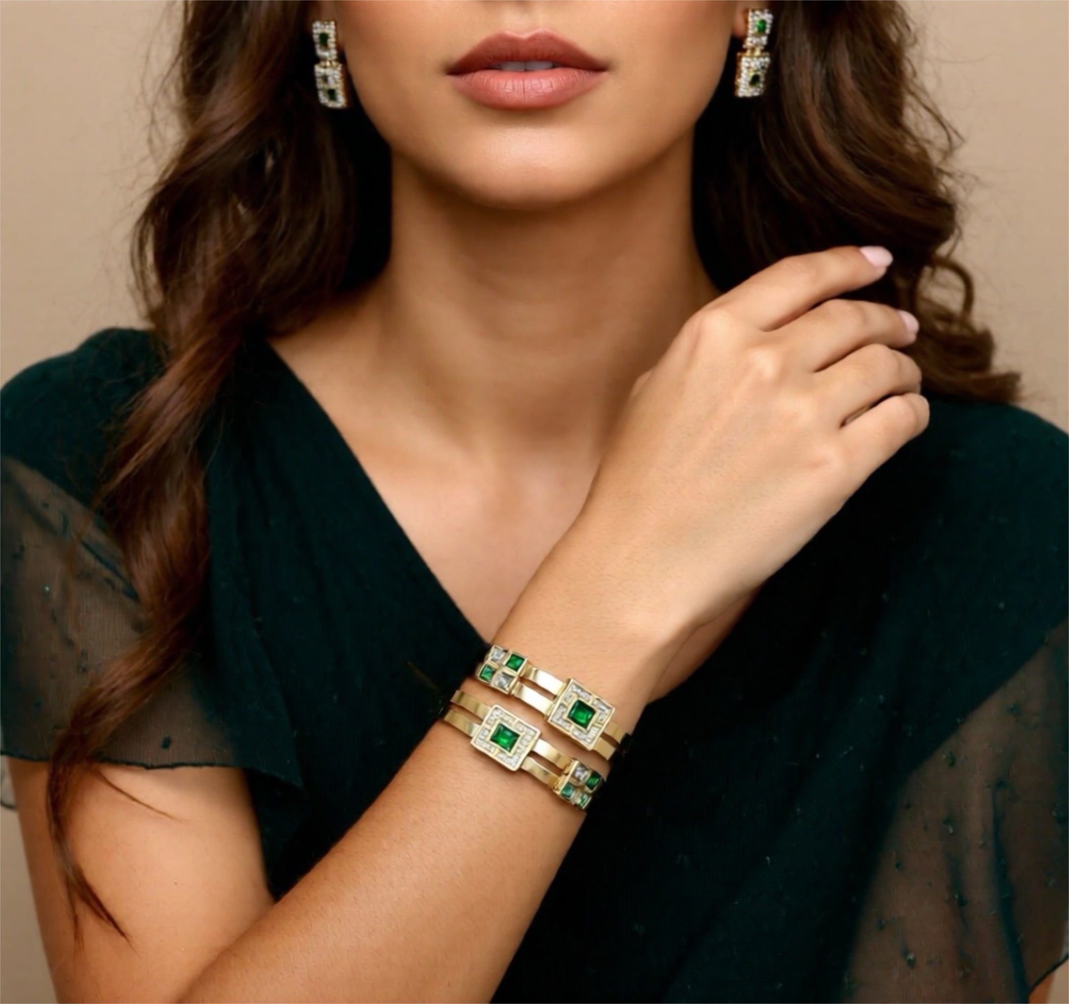 Elegant And Luxury Bracelet Square Green Rhinestone Bracelet