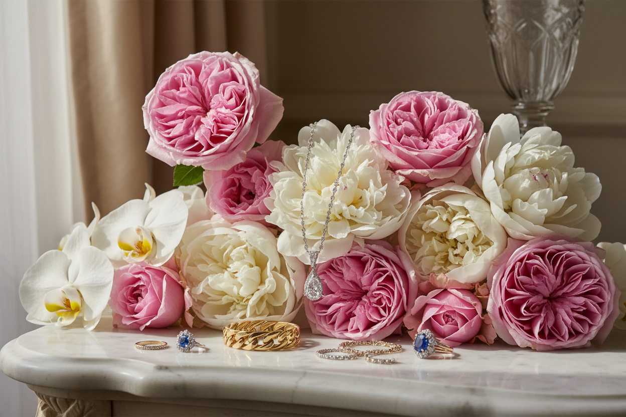 flowers with jewlleries